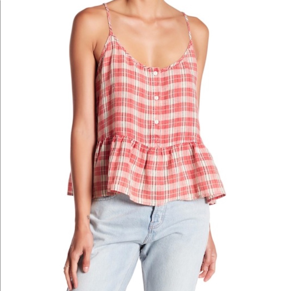 Current Elliott | Plaid-linen tank top